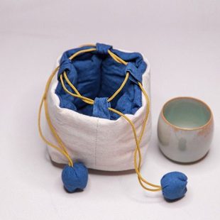 古法植物染茶杯保护袋手织布茶具户外收纳防撞保护自然风布袋