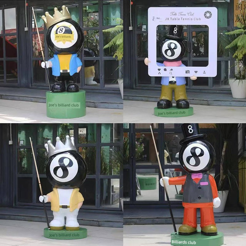 创意玻璃纤维黑八台球娃娃q雕塑模型台球大厅俱乐部开幕装饰落地