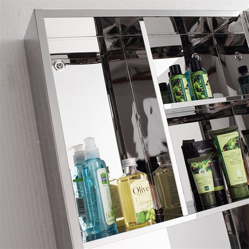 8V长方形镜子卫生间 挂墙式不锈钢轻F奢浴室置物架 吊挂化妆镜柜