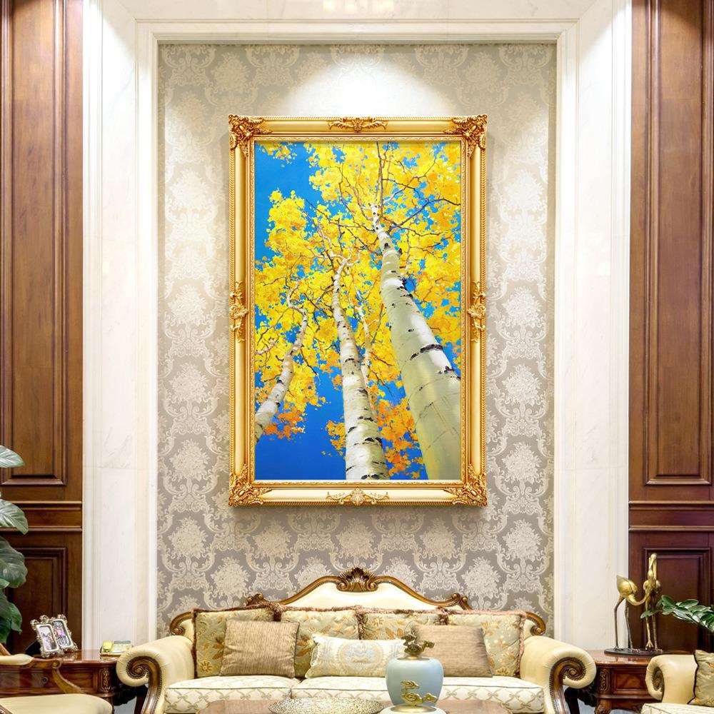 入户玄关装饰画简欧发财树竖版挂画油画客厅走廊大气欧式壁画美式