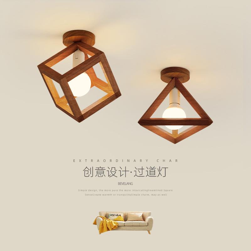 北欧过道灯LED门厅入户玄关阳台灯 实木小吸顶灯天花日式原木灯具