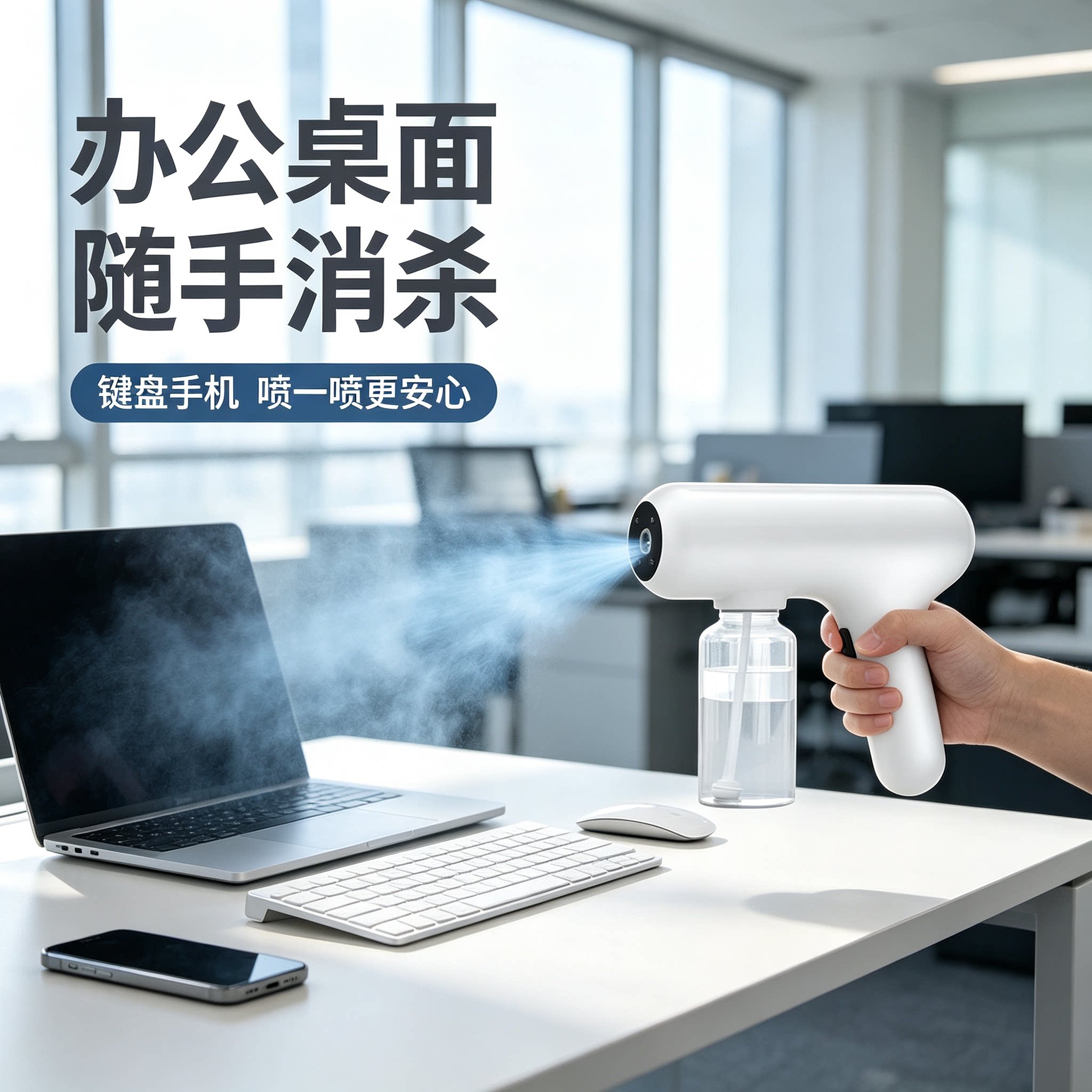 酒精消毒喷雾枪蓝光杀菌次氯酸家用空气纳米蓝光防疫电动雾化器