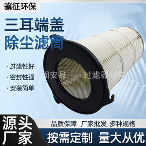 三耳端盖除尘滤筒工业粉碎机抛丸机除尘滤芯无纺布防静电除尘滤芯