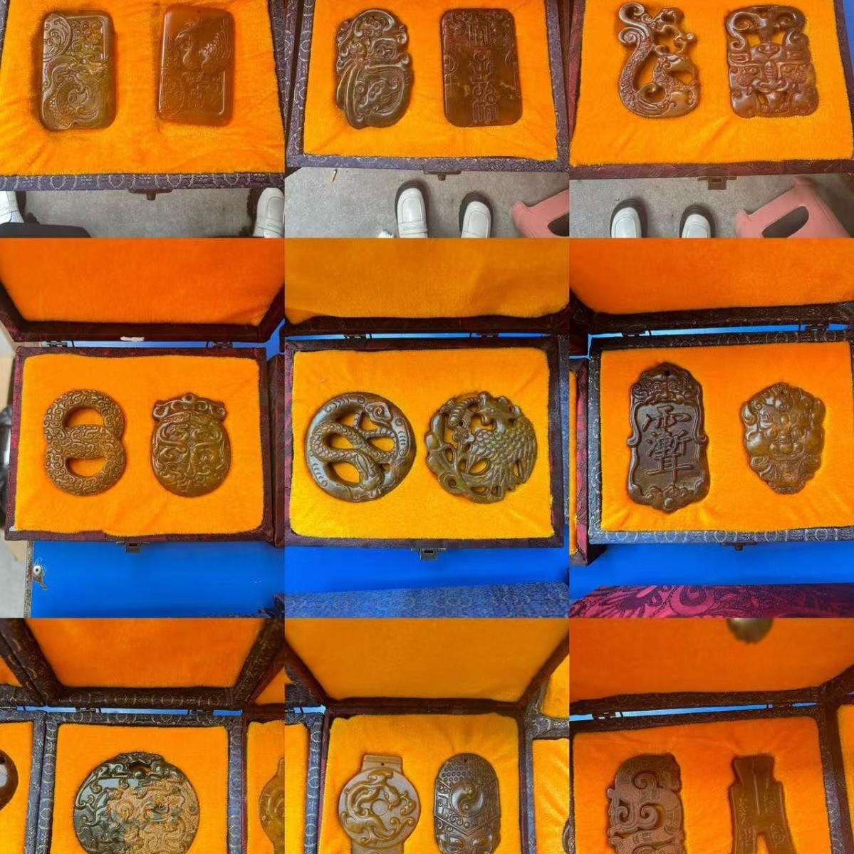 仿古岫玉玉璜玉璧手把件古玩杂项双龙玉佩家居办公室古董工艺品