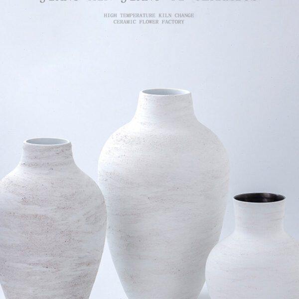 粗陶插日系白色陶瓷花瓶摆件简约客厅磨砂软装花器旧家居干花饰品