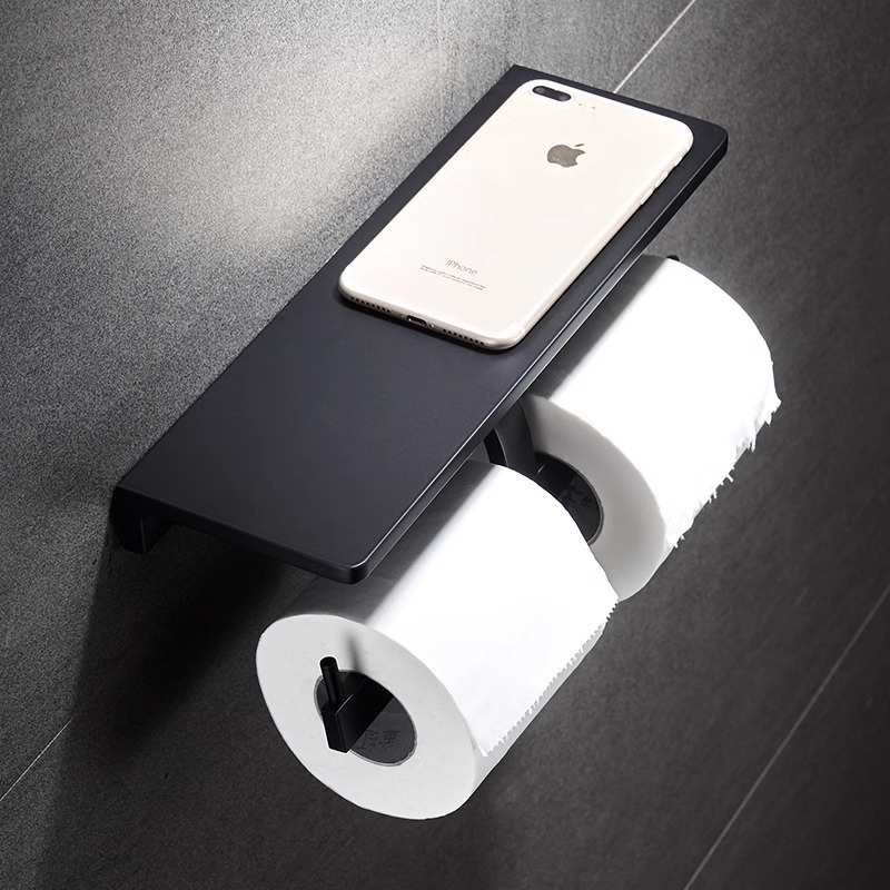 铝架浴室纸壁f挂机架架黑色厕太空架手卷纸免加厚打孔卫生间纸巾