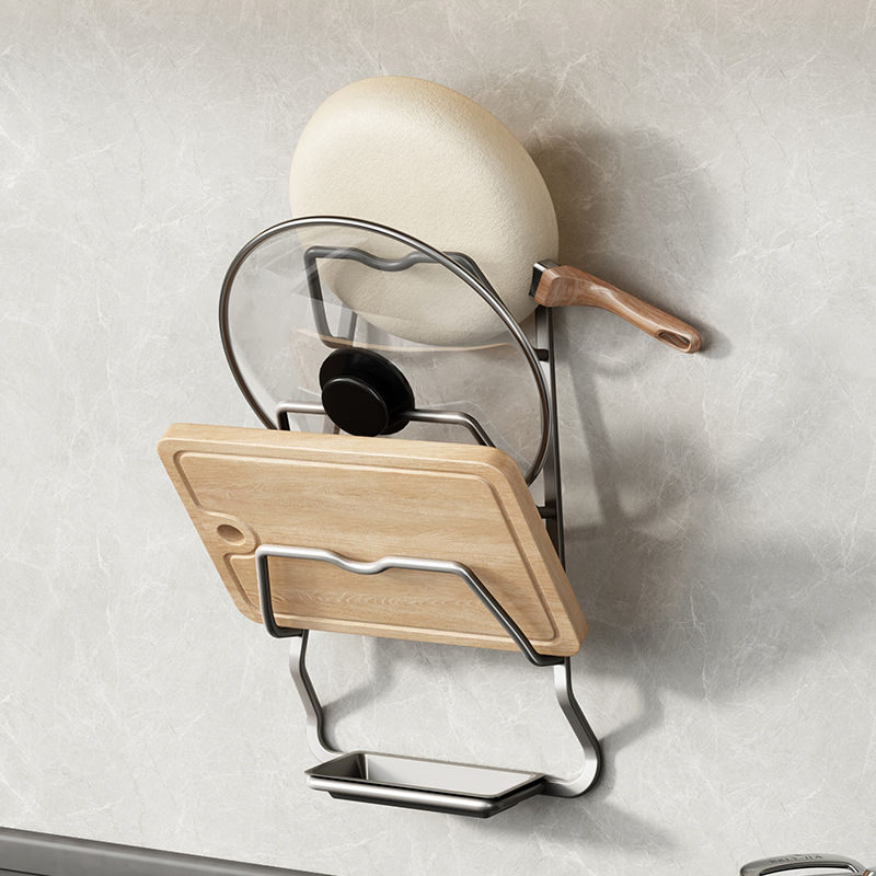 锅盖架壁挂e式免打孔厨房置物架多功能家用收纳架菜板架多层砧板