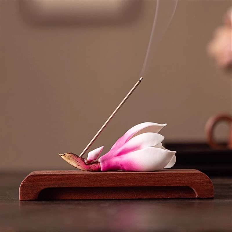 手工玉兰花香插香座家用香薰炉线C香插香器茶桌香托香插香炉小摆