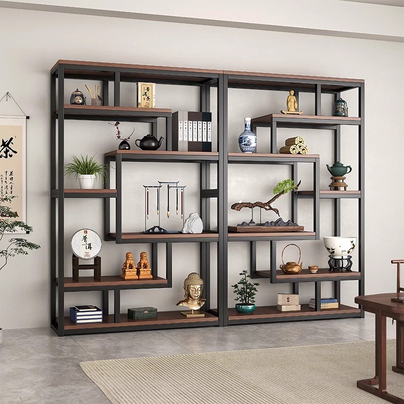 博古架新中式茶叶柜实木色展示架多宝阁摆件展示柜X简约置物书架