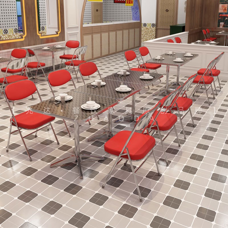 复古港风餐桌椅东南亚主题餐厅甜B品店不锈钢桌子茶餐厅方桌折叠