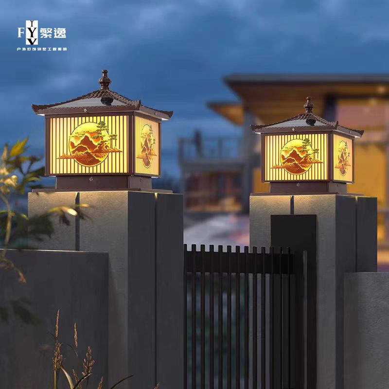 太阳能柱头灯别墅庭院灯户外防水大门口两侧N围墙塔灯柱子灯新中