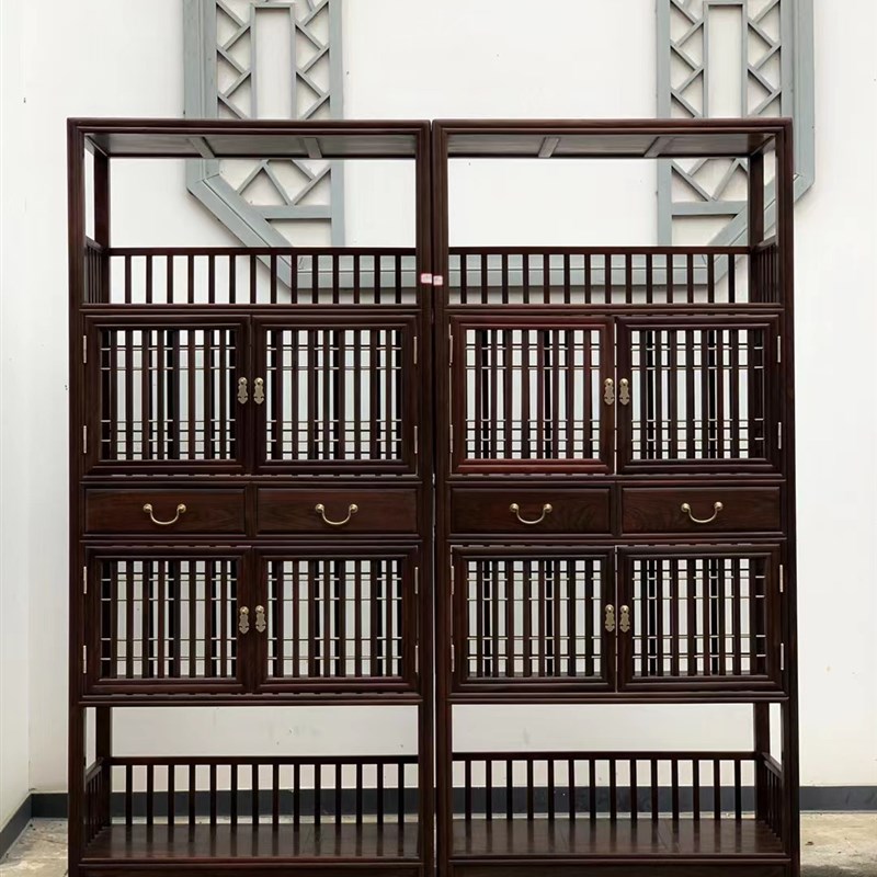 老挝红酸枝巴里黄m檀透格书架书柜餐边柜仿古典新中式红木家具