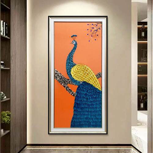 孔雀羽毛入户玄关装饰画高端手工立体实物画轻奢挂画孔雀36