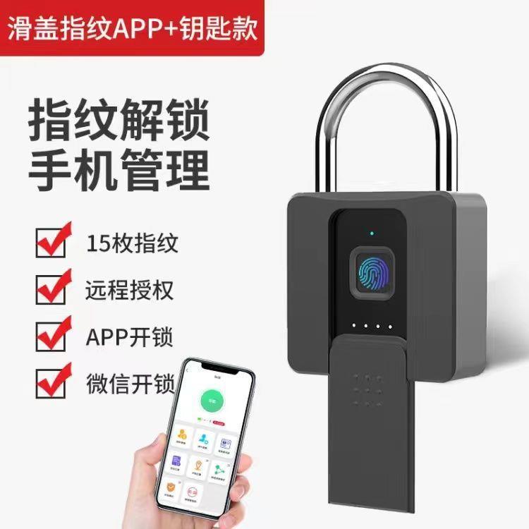 智能指纹挂锁钥匙密码大号户外防水锁头大门厂房防盗门家用电子锁