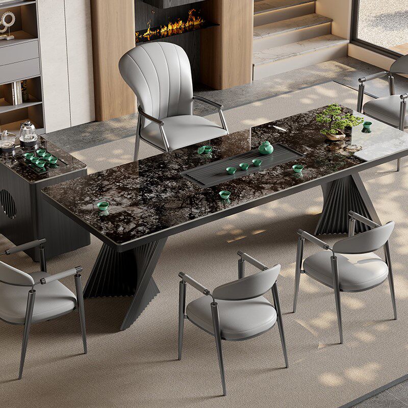 轻奢简约现代岩板茶桌椅组合阳台烧水壶一体办公室石板小茶台茶几