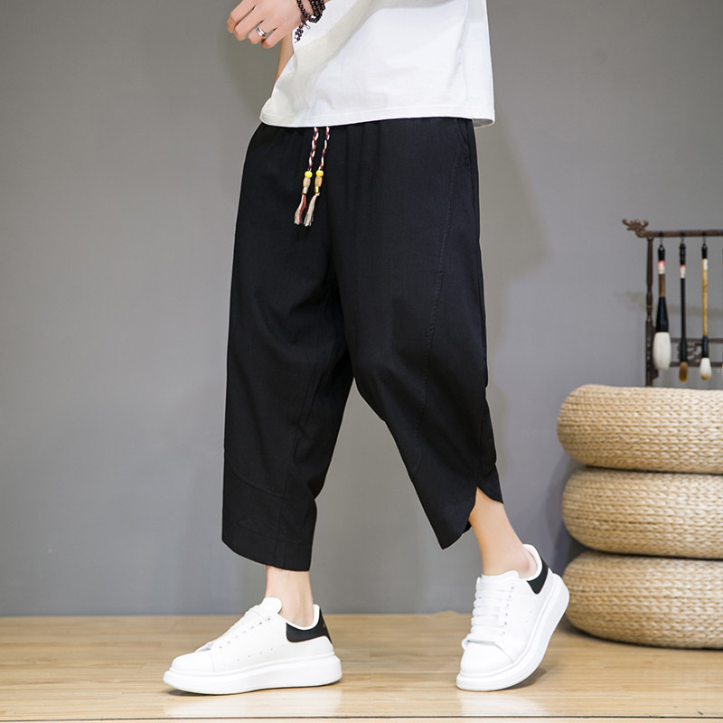 夏季新款棉麻七分裤男士阔腿大码中国风休闲裤男装复古潮牌短裤子,男装,休闲裤,淘宝优惠券,粉丝福利购,淘宝优惠卷