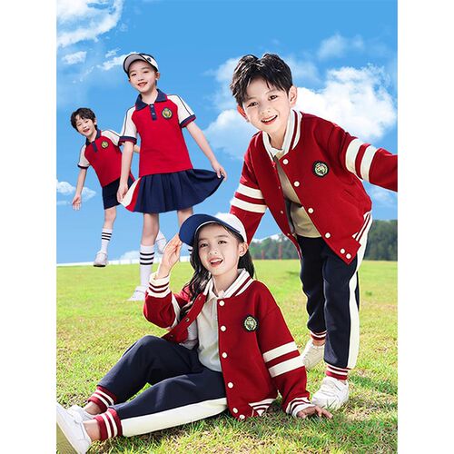 班服小学生校服春秋套装酒红色三件套棒球服纯棉幼儿园园服2023