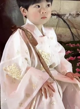男童汉服春季唐朝白色重工明制春夏款古装国风小童古风儿童女童宋