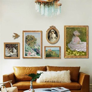 饰画餐厅壁画 装 莫奈法式 复古挂画绿色中古客厅背景墙墙面组合美式