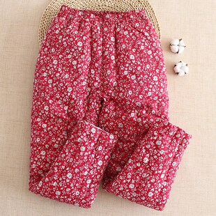 居家保暖外穿冬季 冬季 棉服 加厚成人高腰棉裤 小碎花纯棉花手工棉裤