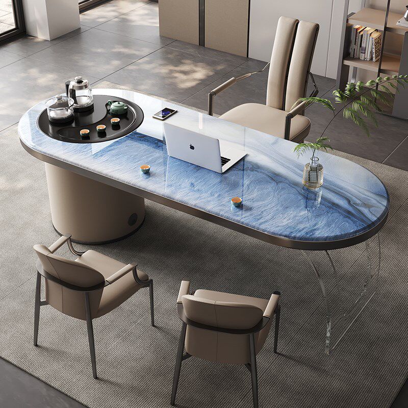 岩板茶桌茶台轻奢办公室现代简约超晶石办公喝茶桌一体茶桌椅组合