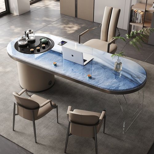 岩板茶桌茶台轻奢办公室现代简约超晶石办公喝茶桌一体茶桌椅组合