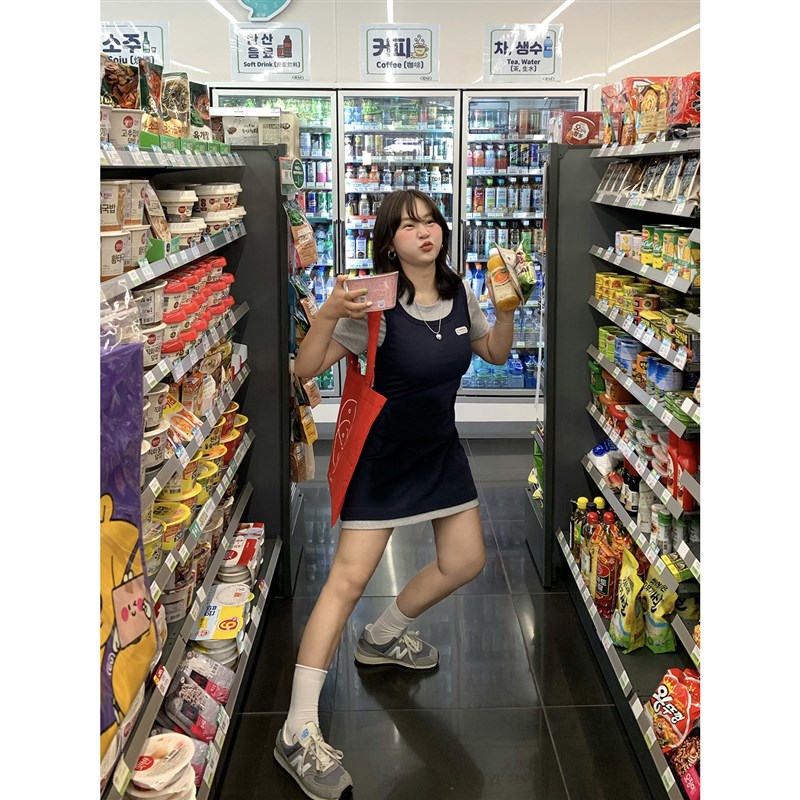 山山屿你【韩女穿搭】微胖mm韩系短袖t恤连衣裙女大码显瘦收腰裙图片