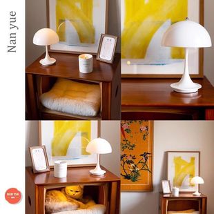奶油风丹麦复古创意高级感台灯卧室2025床头柜主卧蘑菇氛围小夜灯