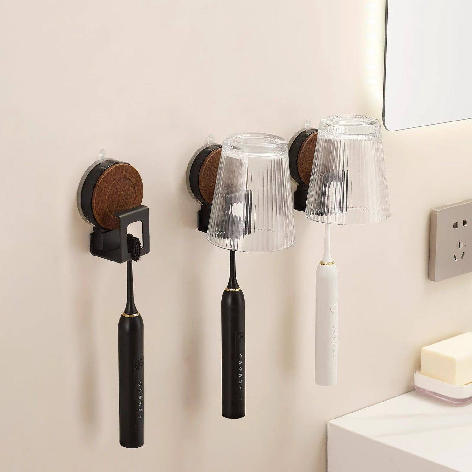 吸盘牙刷置物架卫生间免打孔壁挂式漱口杯电动牙具架子