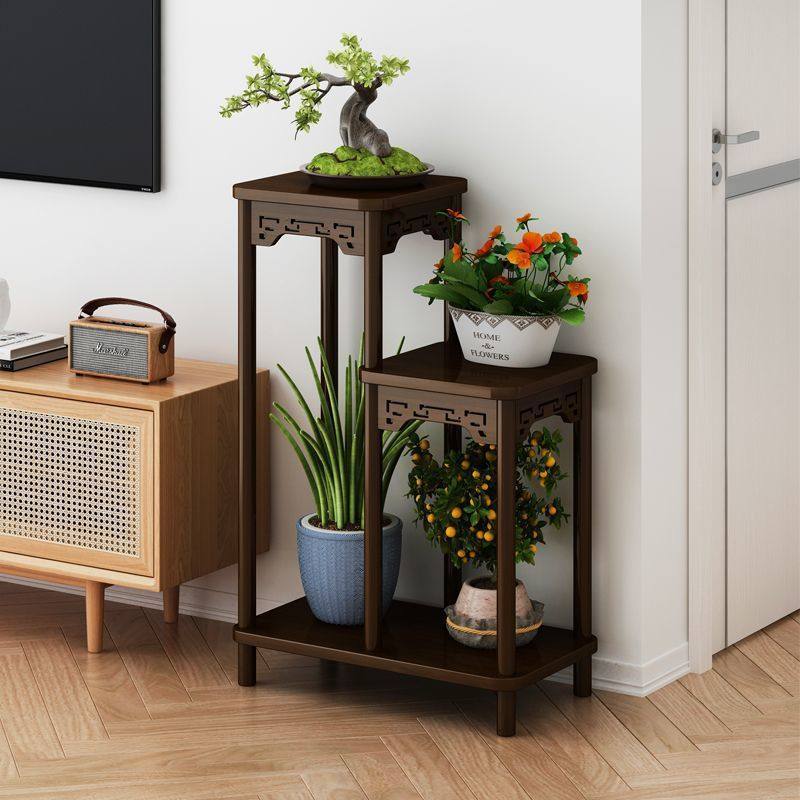 客厅电视柜两边摆设花架实木中式花台阳台家用落地式室内置物架多