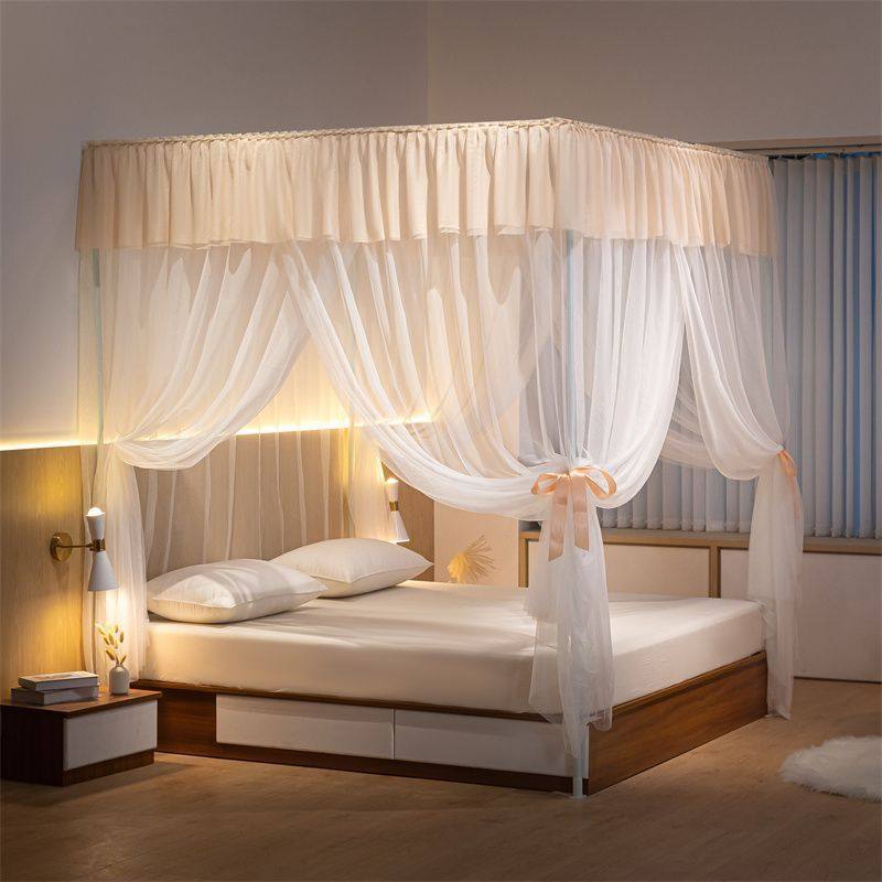 公主风蚊帐家用落地三开门加密帐纱加厚铁艺烤漆支架蚊帐家用卧室