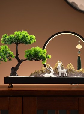 迎客松灯圈小夜灯玄关装饰新中式沙盘客厅摆件店铺办公室开业礼物