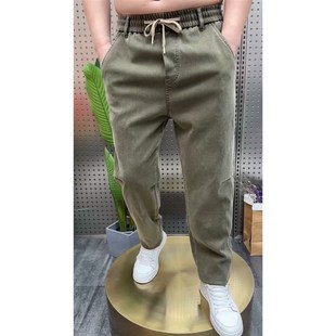 柔软弹力直角老爹牛仔裤 百搭直筒长裤 宽松男士 哈伦裤 休闲裤 春秋季