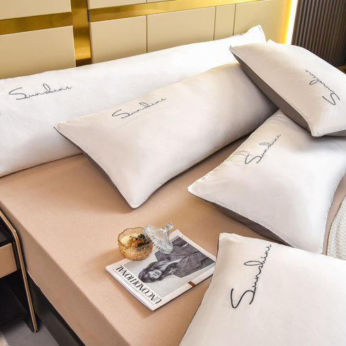 水洗棉枕头带枕套单个纯色简约家用1.2m1.5米1.8双人长枕芯加枕皮