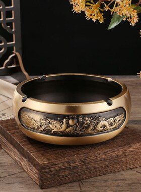 黄铜复古做旧创意摆件书房客厅桌面装饰大烟灰缸十二生肖烟缸