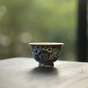 太初莲花堂 弥云斋青花鱼藻纹主人杯 纯手工功夫茶杯复古手绘单杯