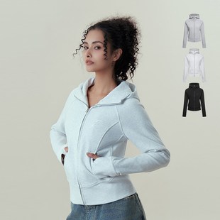 拉链开衫 11E 短款 复古连帽卫衣女秋冬新款 刺绣女拉链卫衣美式