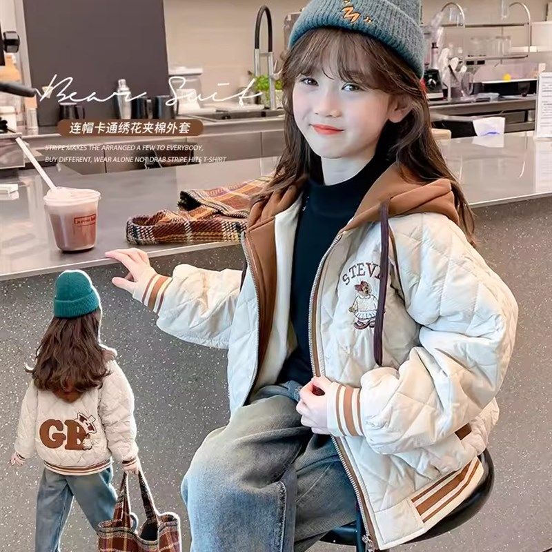 女童加绒外套秋冬款2023新款洋气儿童冬装夹棉冬季棉服加厚上衣潮