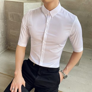 中袖 英伦免烫抗皱6色大码 衬衣修身 七分袖 男上衣 2024夏装 衬衫 新款
