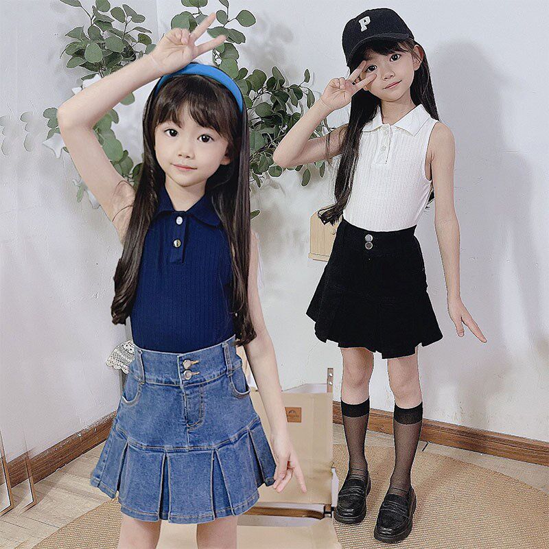 女童牛仔裙百褶半身裙防走光2025夏季新款小女孩松紧腰公主短裙子