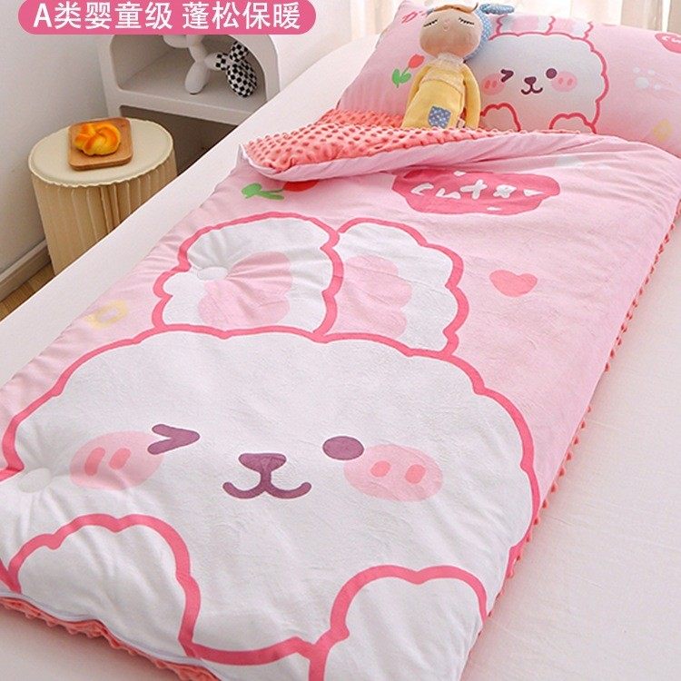 A类加厚儿童睡袋豆豆绒秋冬婴儿被子两用宝宝幼儿园午睡被防风被