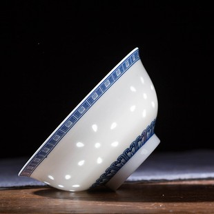 工艺系列米饭碗汤碗景德镇陶瓷餐具家用单个中式玲珑瓷青花玲珑碗