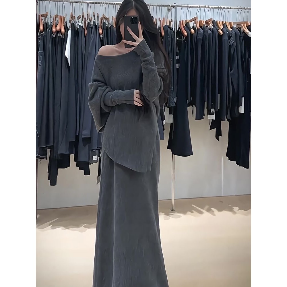 宽松慵懒风蝙蝠袖开叉毛衣套装裙女秋冬新款简约韩版针织两件套厚,女装/女士精品,大码套装,淘宝优惠券,粉丝福利购,淘宝优惠卷