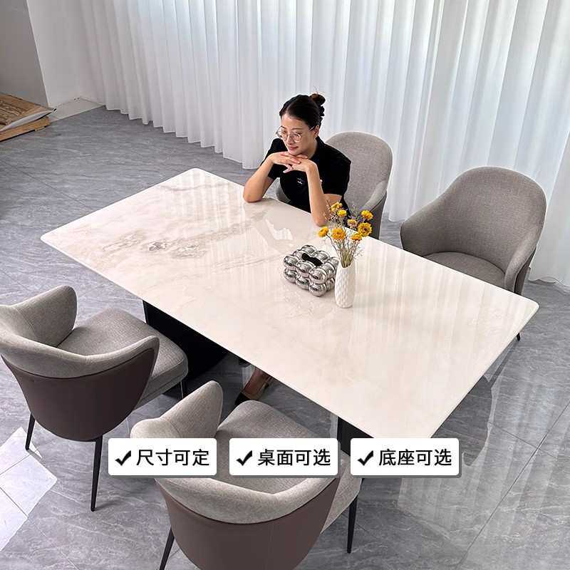 天然奢石分迪白餐桌意式轻奢大理石毕加索小户型餐台长方形吃饭桌