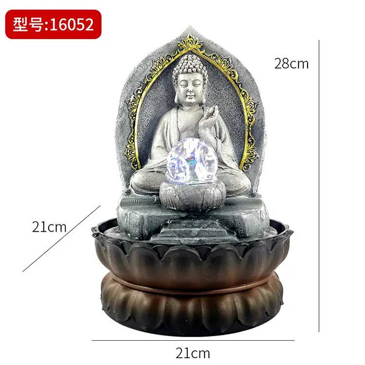 树脂工艺品佛喷泉流水摆件室内桌面办公室禅意装饰柜摆件装饰品