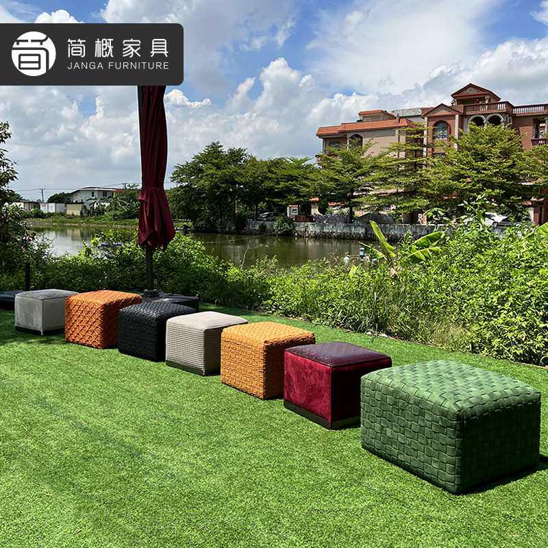 简概创意矮凳客厅阳台皮艺编织小凳子家用大理石茶几实木内胆