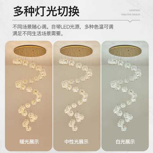 楼梯吊灯loft后现代轻奢水晶新款别墅公寓挑空复式楼长吊灯床头灯