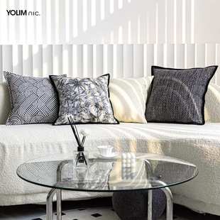 黑白灰法式中古风动物花纹雪尼尔提花客厅沙发抱枕床头靠枕靠垫套