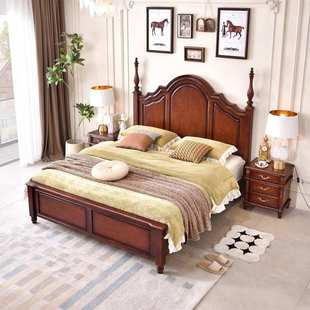 床双人床实木加厚1米8大床简约现代家用主卧室高端复古风美式婚床