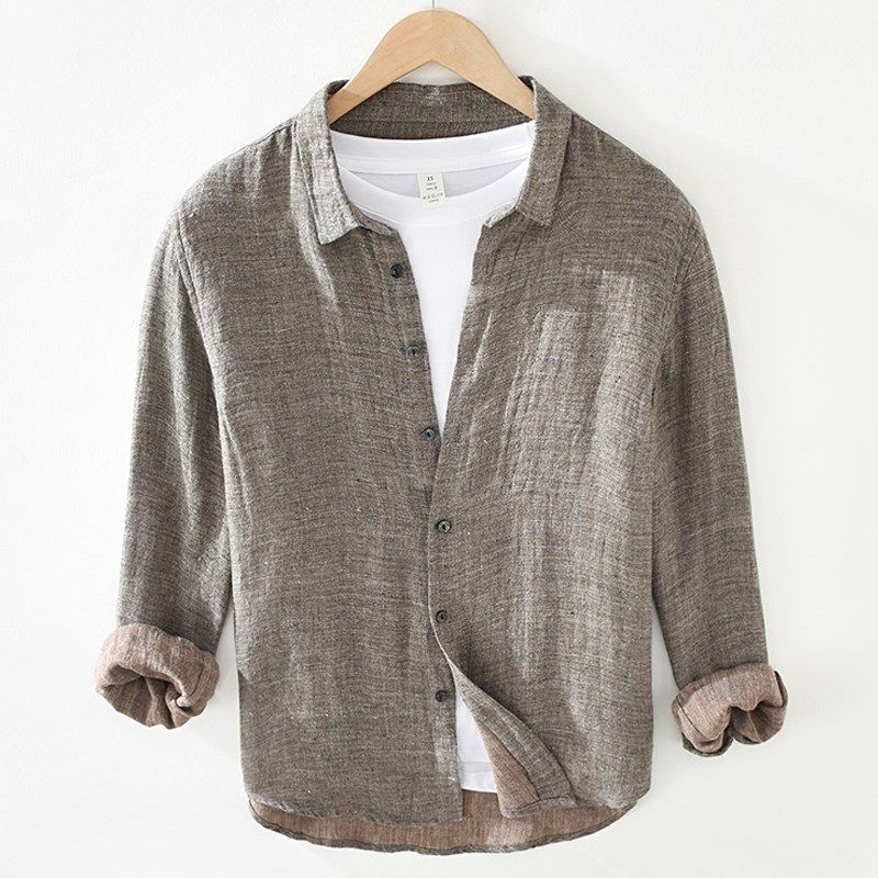 纯亚麻衬衫男长袖休闲宽松夏季薄款透气上衣水洗复古男装衬衣外套,男装,衬衫,淘宝优惠券,粉丝福利购,淘宝优惠卷